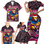 Merry Christmas AFL Brisbane Lions Family Matching Short Sleeve Bodycon Dress and Hawaiian Shirt Aboriginal Santa Football Mascot