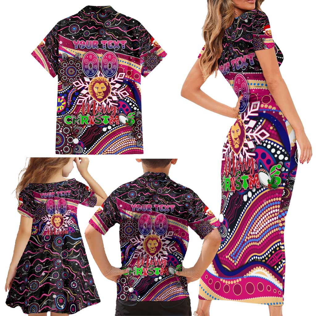 Merry Christmas AFL Brisbane Lions Family Matching Short Sleeve Bodycon Dress and Hawaiian Shirt Aboriginal Santa Football Mascot