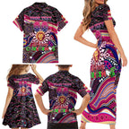 Merry Christmas AFL Brisbane Lions Family Matching Short Sleeve Bodycon Dress and Hawaiian Shirt Aboriginal Santa Football Mascot