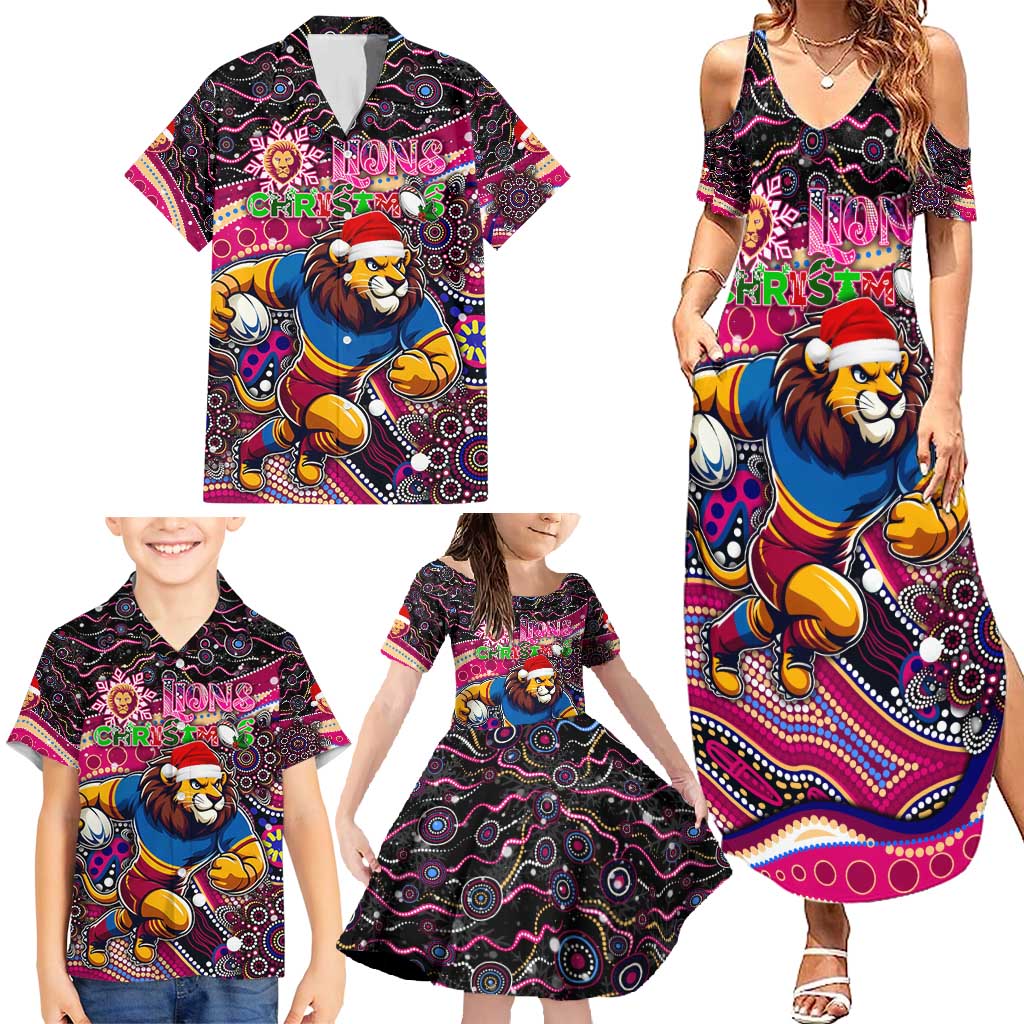Merry Christmas AFL Brisbane Lions Family Matching Summer Maxi Dress and Hawaiian Shirt Aboriginal Santa Football Mascot