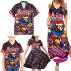 Merry Christmas AFL Brisbane Lions Family Matching Summer Maxi Dress and Hawaiian Shirt Aboriginal Santa Football Mascot