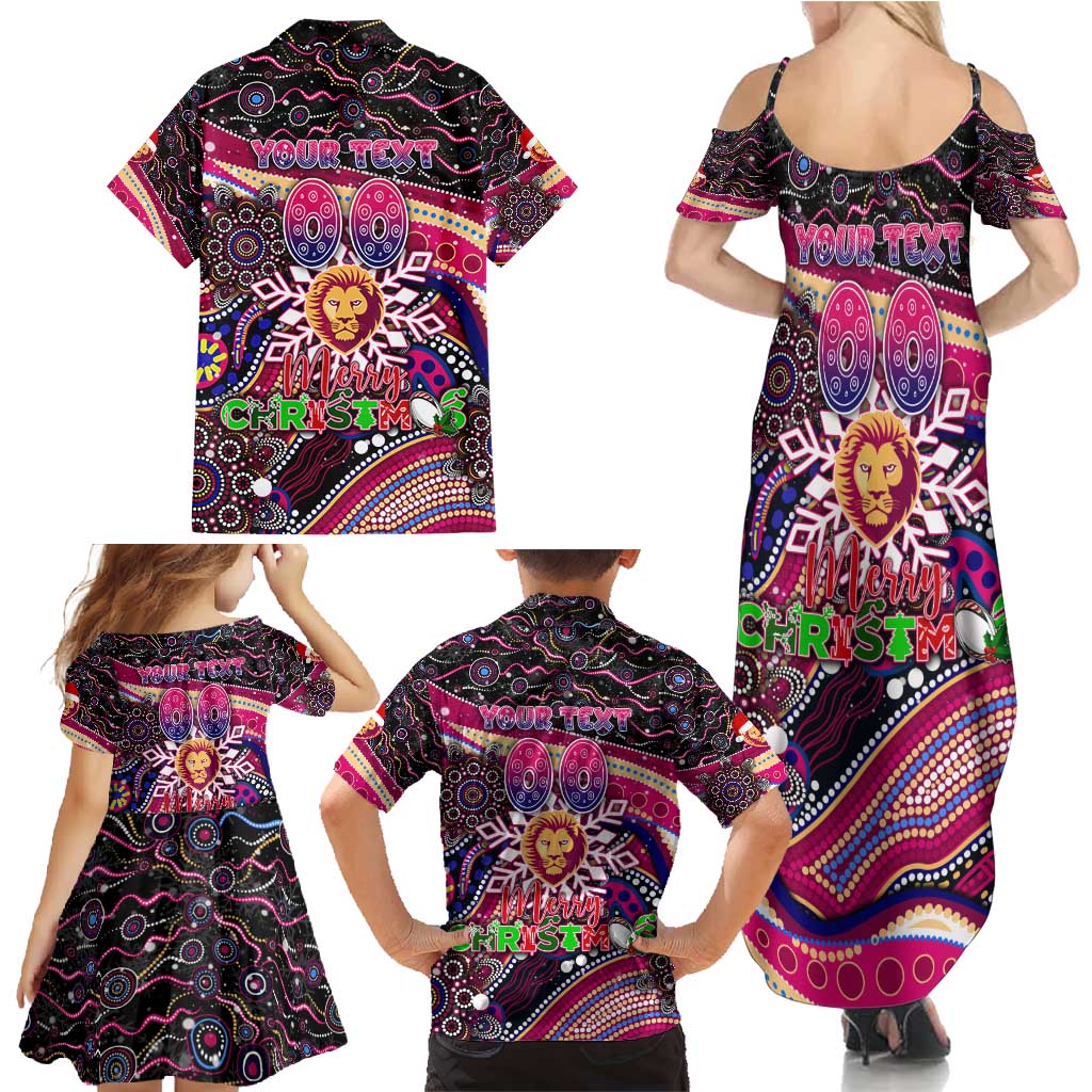 Merry Christmas AFL Brisbane Lions Family Matching Summer Maxi Dress and Hawaiian Shirt Aboriginal Santa Football Mascot