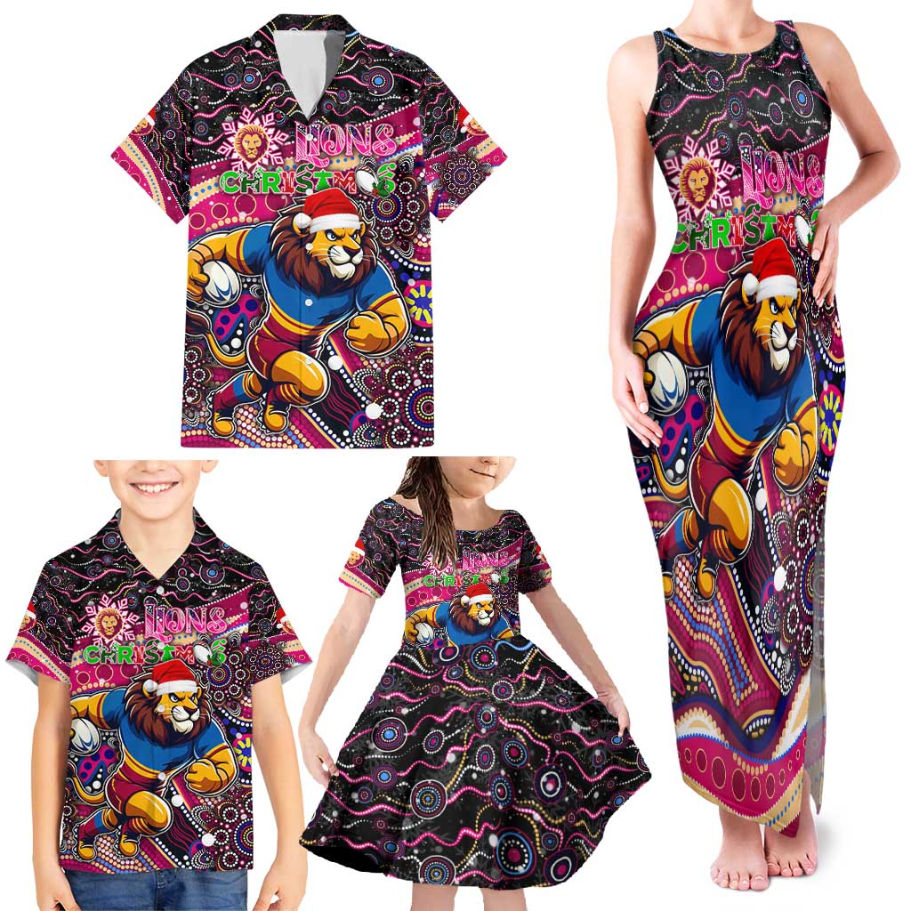 Merry Christmas AFL Brisbane Lions Family Matching Tank Maxi Dress and Hawaiian Shirt Aboriginal Santa Football Mascot
