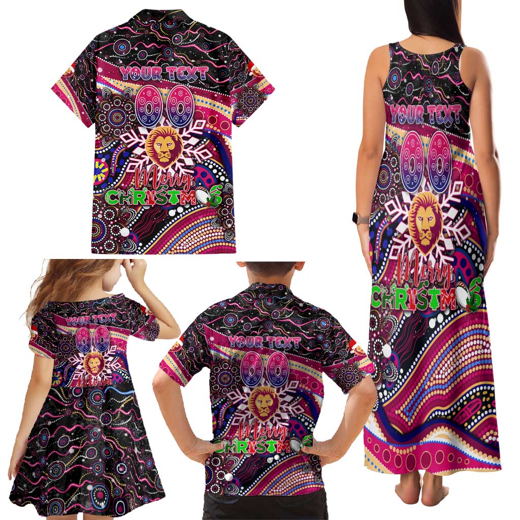 Merry Christmas AFL Brisbane Lions Family Matching Tank Maxi Dress and Hawaiian Shirt Aboriginal Santa Football Mascot