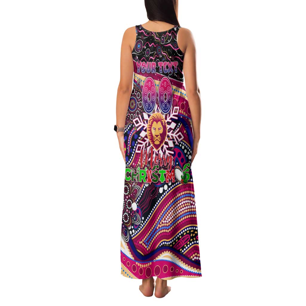Merry Christmas AFL Brisbane Lions Family Matching Tank Maxi Dress and Hawaiian Shirt Aboriginal Santa Football Mascot