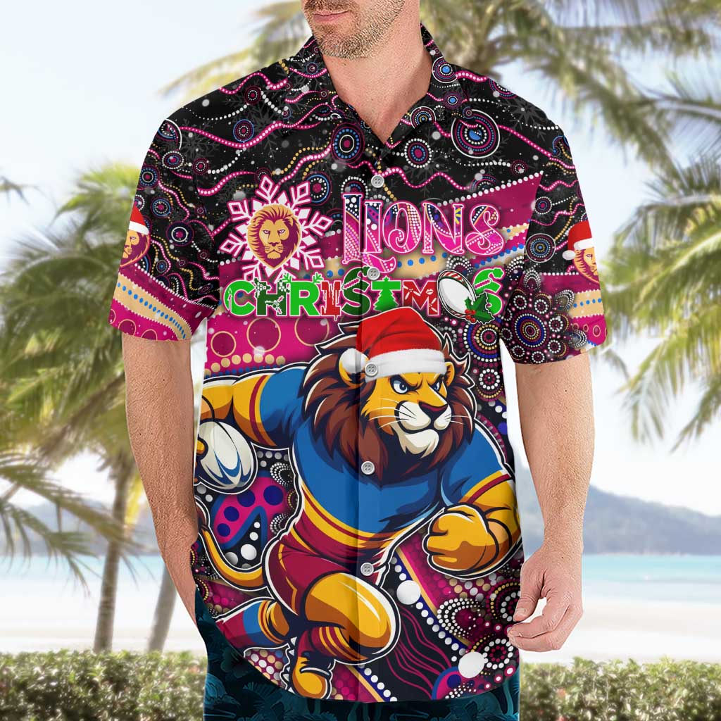 Merry Christmas AFL Brisbane Lions Hawaiian Shirt Aboriginal Santa Football Mascot