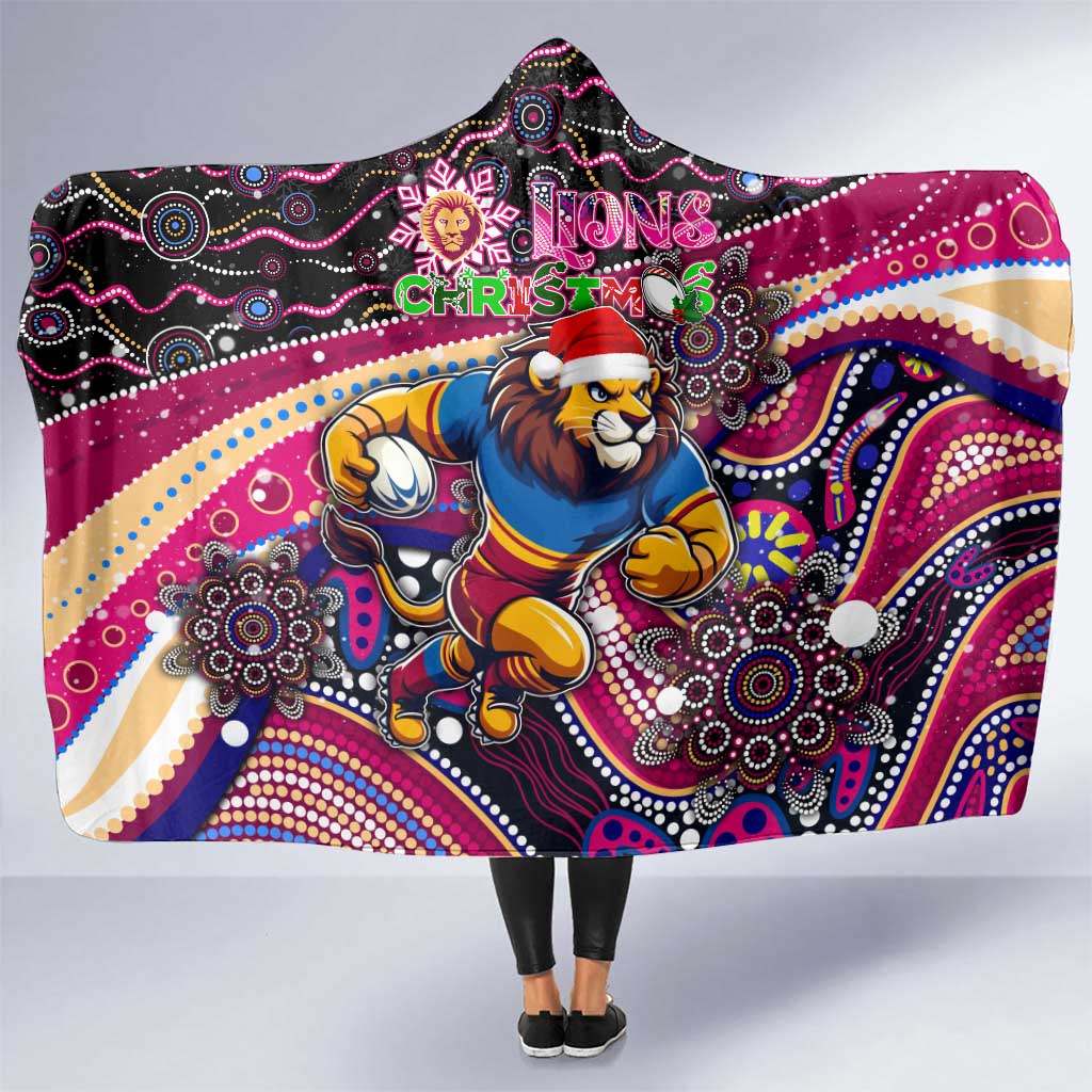 Merry Christmas AFL Brisbane Lions Hooded Blanket Aboriginal Santa Football Mascot