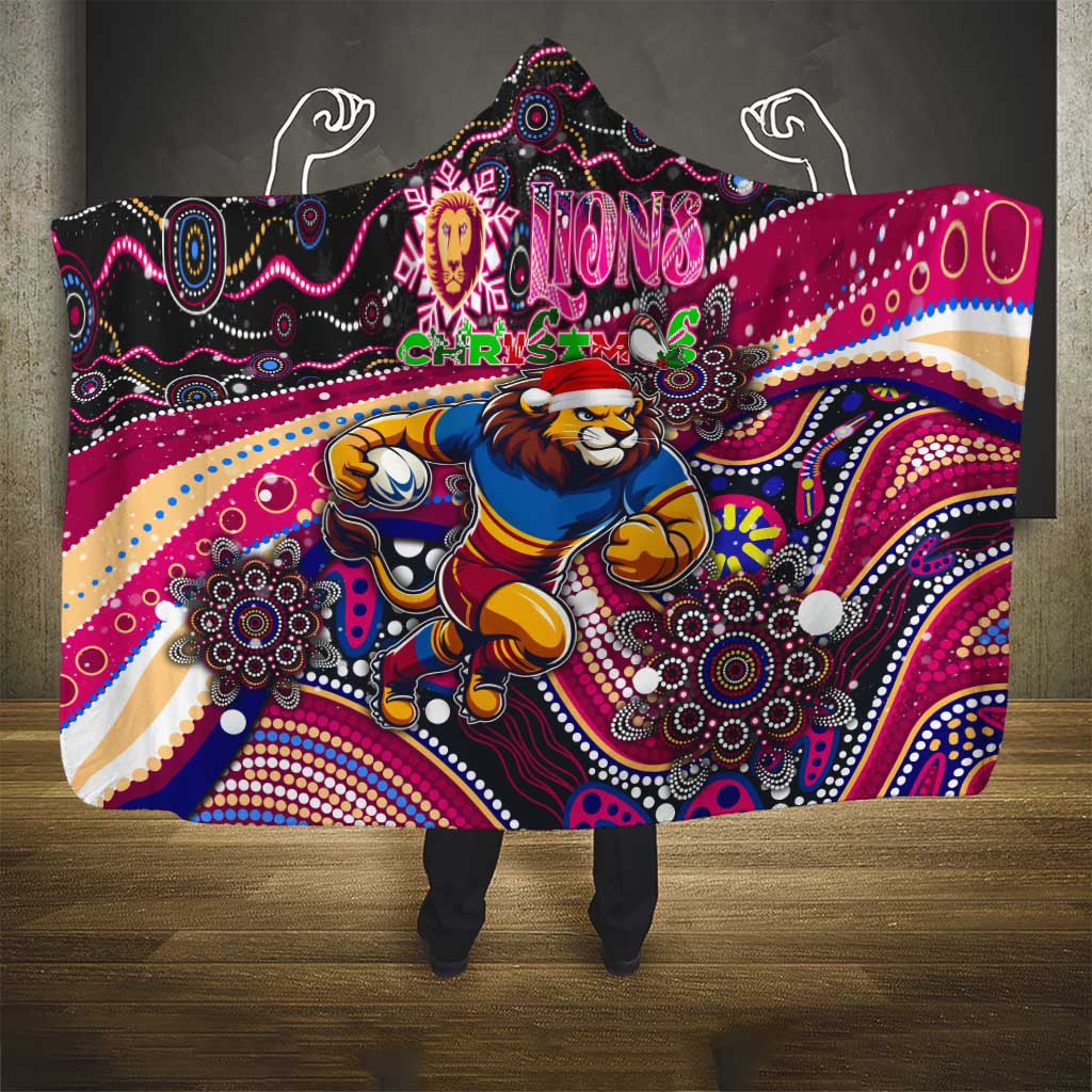 Merry Christmas AFL Brisbane Lions Hooded Blanket Aboriginal Santa Football Mascot
