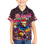 Merry Christmas AFL Brisbane Lions Kid Hawaiian Shirt Aboriginal Santa Football Mascot