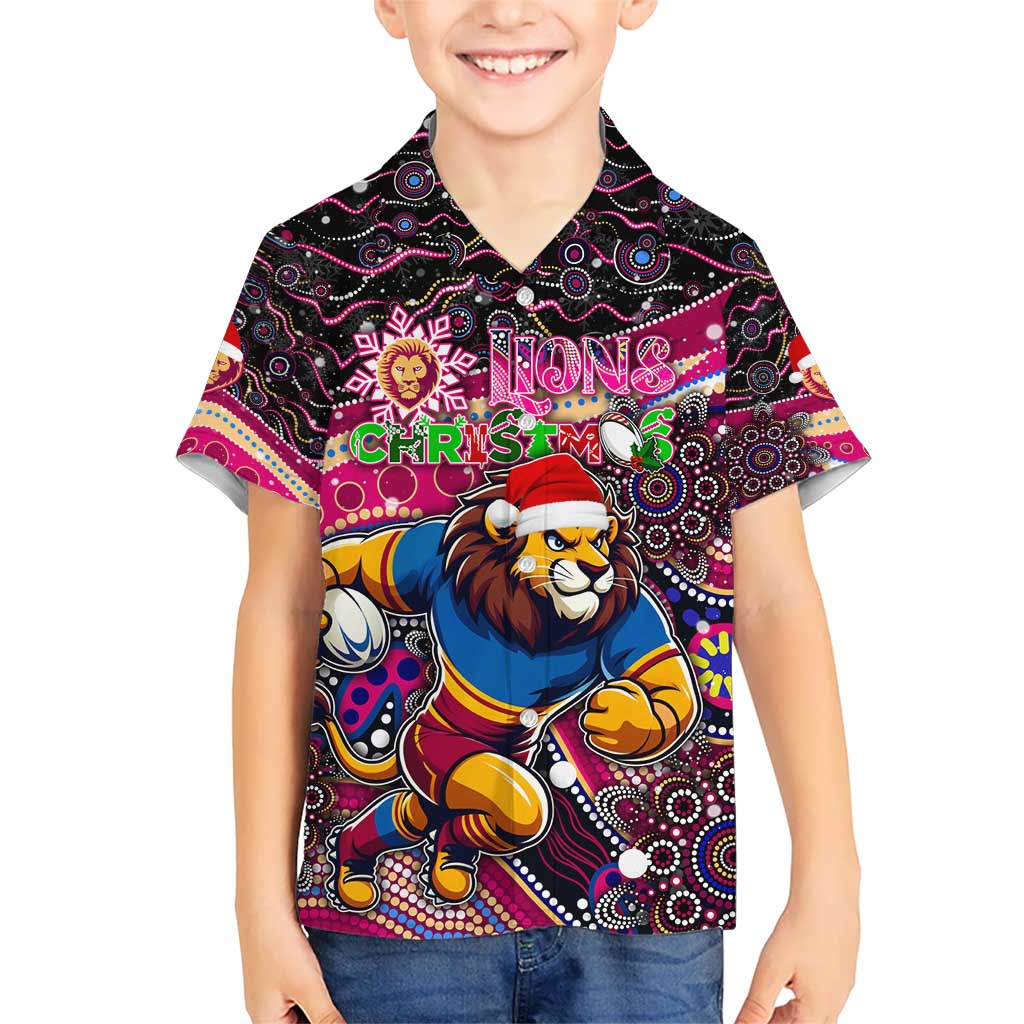 Merry Christmas AFL Brisbane Lions Kid Hawaiian Shirt Aboriginal Santa Football Mascot