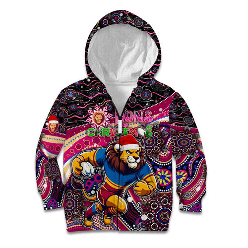 Merry Christmas AFL Brisbane Lions Kid Hoodie Aboriginal Santa Football Mascot