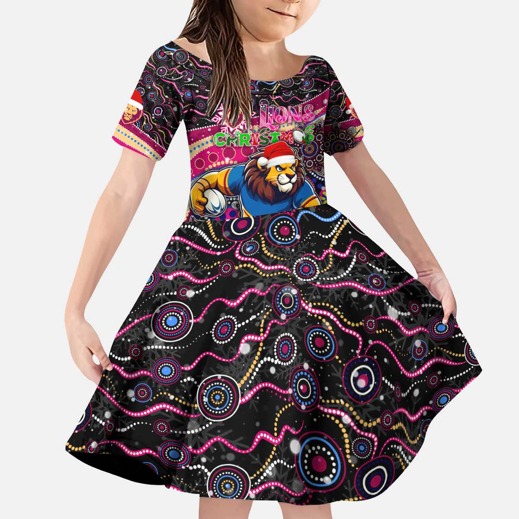 Merry Christmas AFL Brisbane Lions Kid Short Sleeve Dress Aboriginal Santa Football Mascot