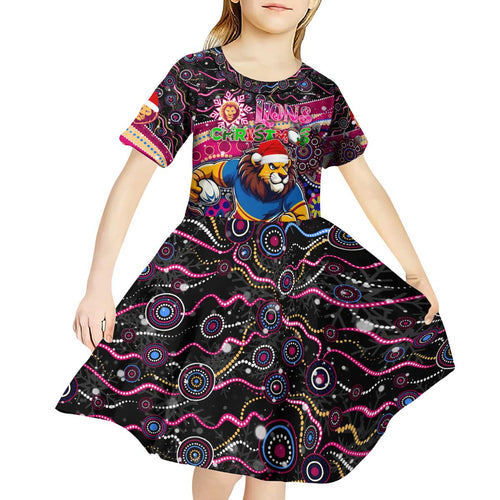 Merry Christmas AFL Brisbane Lions Kid Short Sleeve Dress Aboriginal Santa Football Mascot
