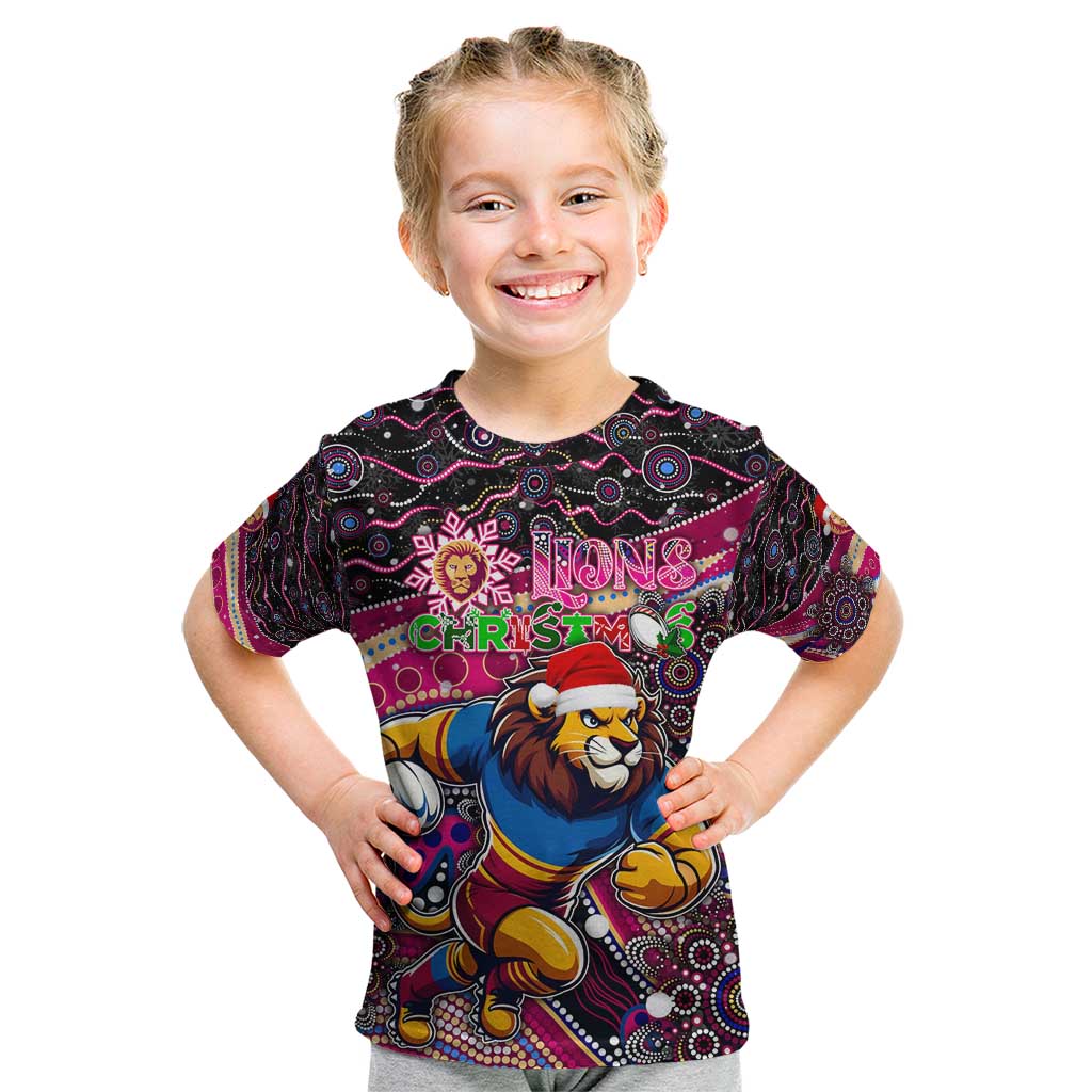 Merry Christmas AFL Brisbane Lions Kid T Shirt Aboriginal Santa Football Mascot