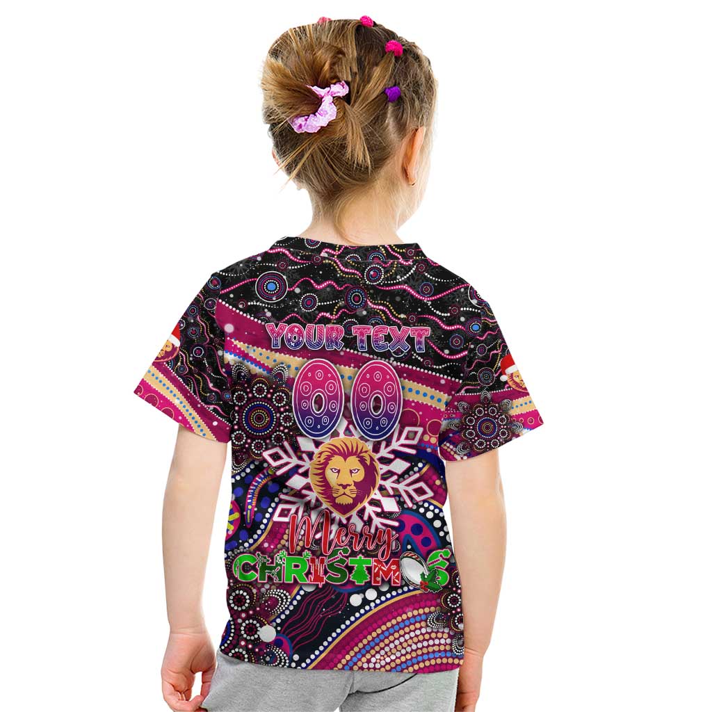 Merry Christmas AFL Brisbane Lions Kid T Shirt Aboriginal Santa Football Mascot