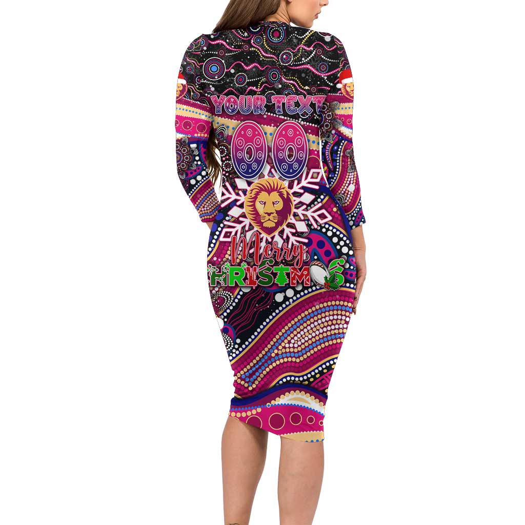 Merry Christmas AFL Brisbane Lions Long Sleeve Bodycon Dress Aboriginal Santa Football Mascot