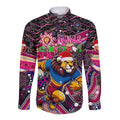 Merry Christmas AFL Brisbane Lions Long Sleeve Button Shirt Aboriginal Santa Football Mascot