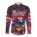 Merry Christmas AFL Brisbane Lions Long Sleeve Button Shirt Aboriginal Santa Football Mascot