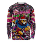 Merry Christmas AFL Brisbane Lions Long Sleeve Shirt Aboriginal Santa Football Mascot