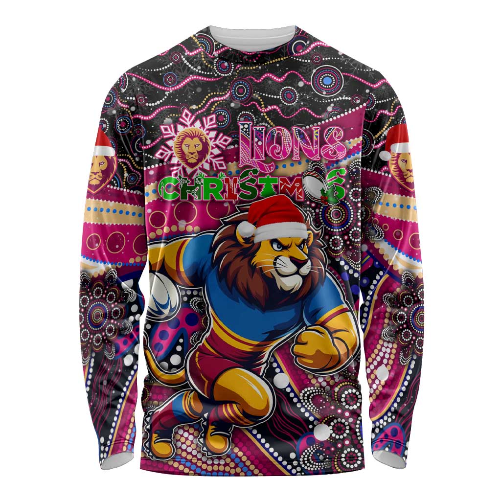 Merry Christmas AFL Brisbane Lions Long Sleeve Shirt Aboriginal Santa Football Mascot