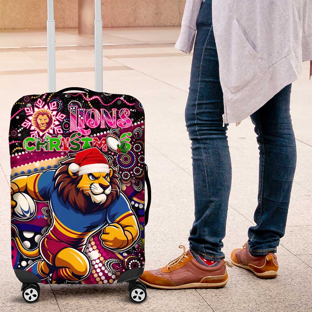 Merry Christmas AFL Brisbane Lions Luggage Cover Aboriginal Santa Football Mascot