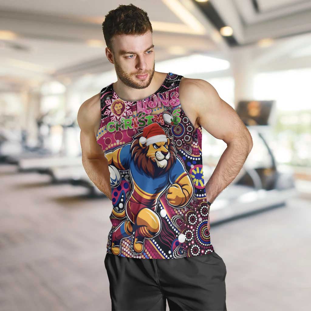 Merry Christmas AFL Brisbane Lions Men Tank Top Aboriginal Santa Football Mascot