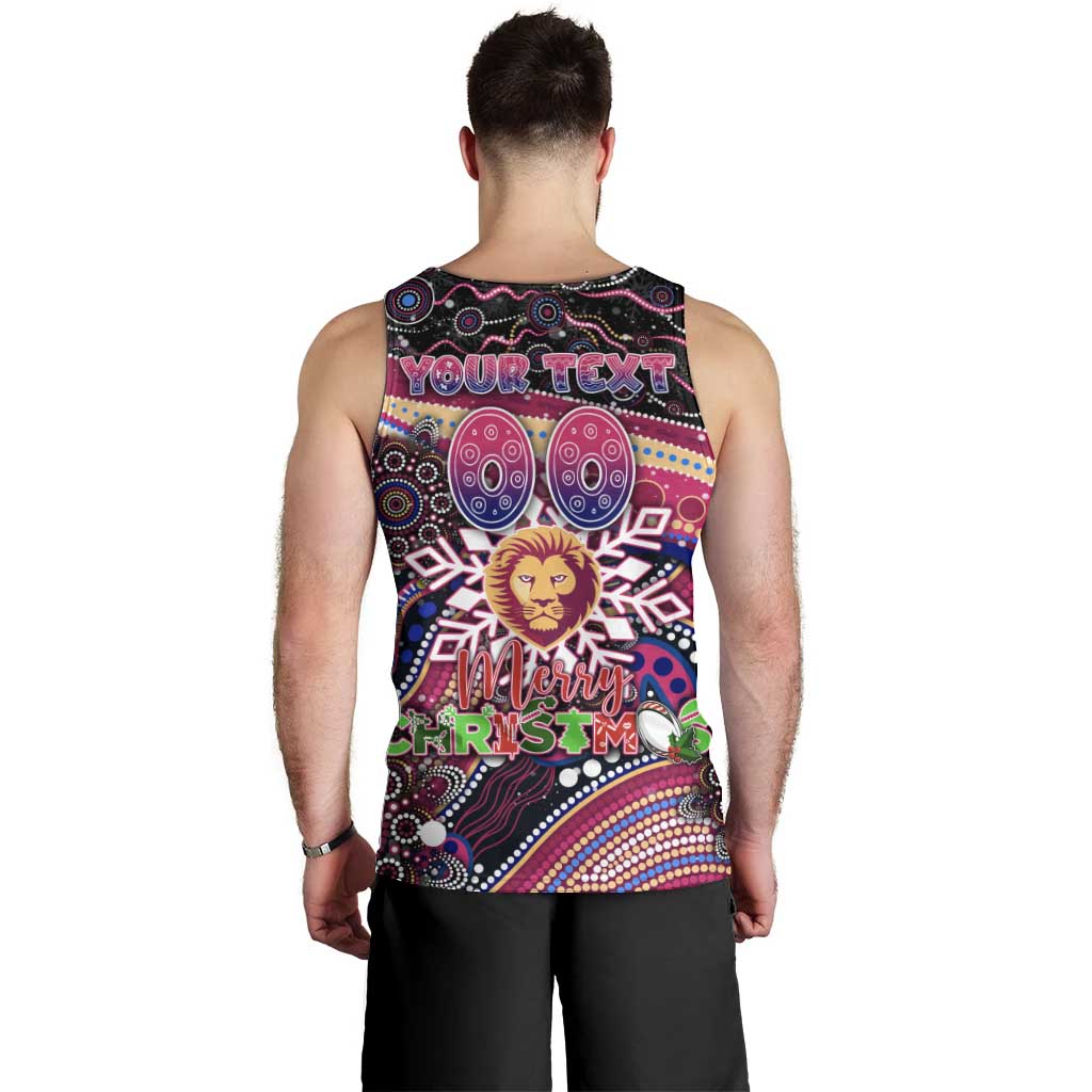 Merry Christmas AFL Brisbane Lions Men Tank Top Aboriginal Santa Football Mascot