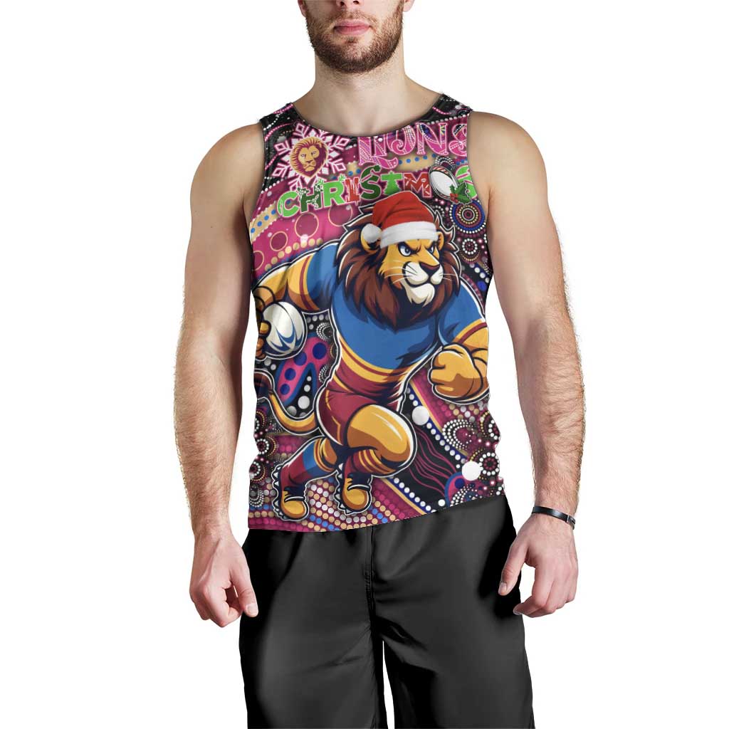 Merry Christmas AFL Brisbane Lions Men Tank Top Aboriginal Santa Football Mascot