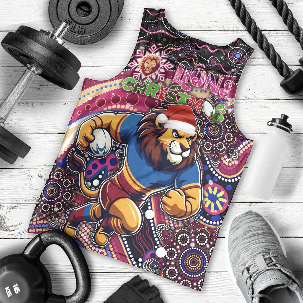 Merry Christmas AFL Brisbane Lions Men Tank Top Aboriginal Santa Football Mascot
