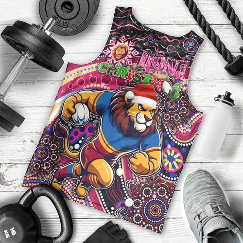 Merry Christmas AFL Brisbane Lions Men Tank Top Aboriginal Santa Football Mascot