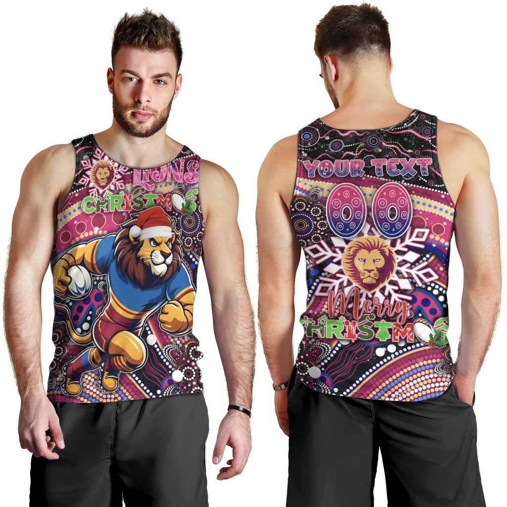 Merry Christmas AFL Brisbane Lions Men Tank Top Aboriginal Santa Football Mascot
