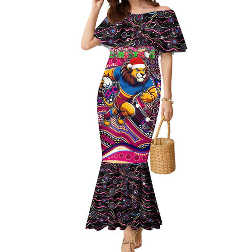 Merry Christmas AFL Brisbane Lions Mermaid Dress Aboriginal Santa Football Mascot