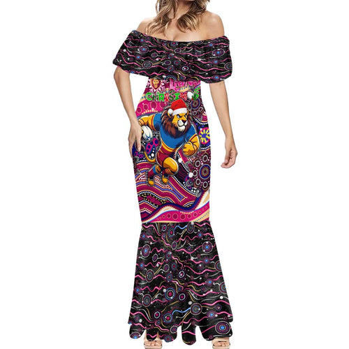 Merry Christmas AFL Brisbane Lions Mermaid Dress Aboriginal Santa Football Mascot