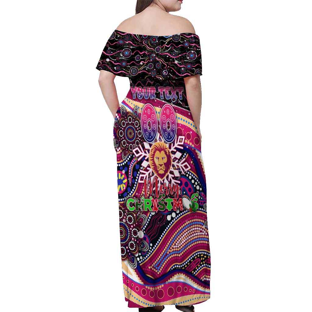 Merry Christmas AFL Brisbane Lions Off Shoulder Maxi Dress Aboriginal Santa Football Mascot