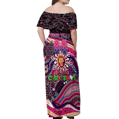 Merry Christmas AFL Brisbane Lions Off Shoulder Maxi Dress Aboriginal Santa Football Mascot