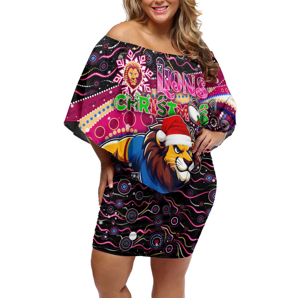 Merry Christmas AFL Brisbane Lions Off Shoulder Short Dress Aboriginal Santa Football Mascot