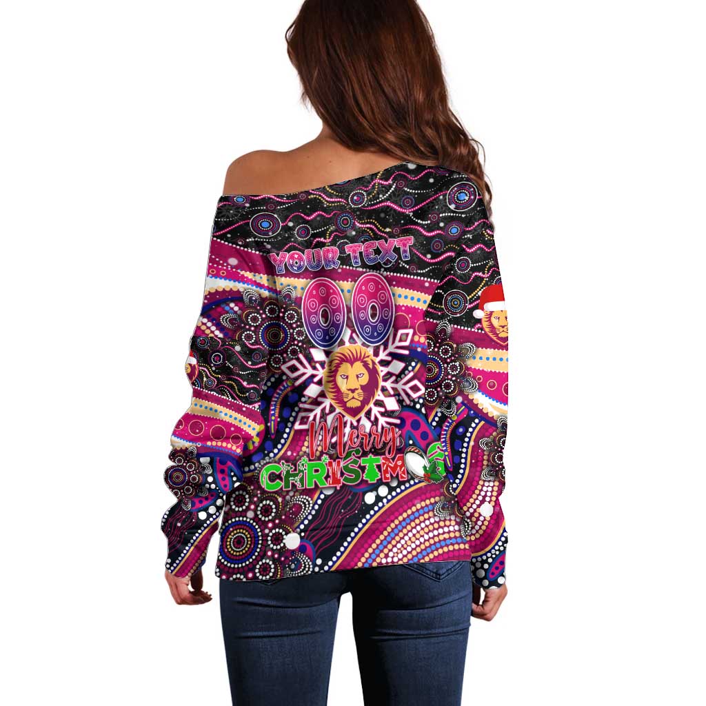 Merry Christmas AFL Brisbane Lions Off Shoulder Sweater Aboriginal Santa Football Mascot