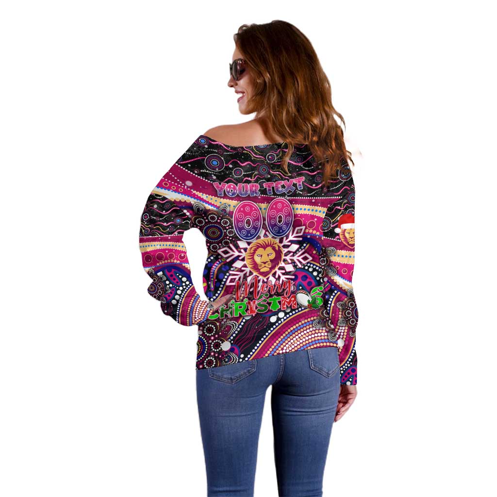Merry Christmas AFL Brisbane Lions Off Shoulder Sweater Aboriginal Santa Football Mascot