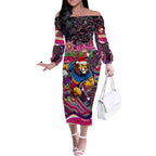 Merry Christmas AFL Brisbane Lions Off The Shoulder Long Sleeve Dress Aboriginal Santa Football Mascot
