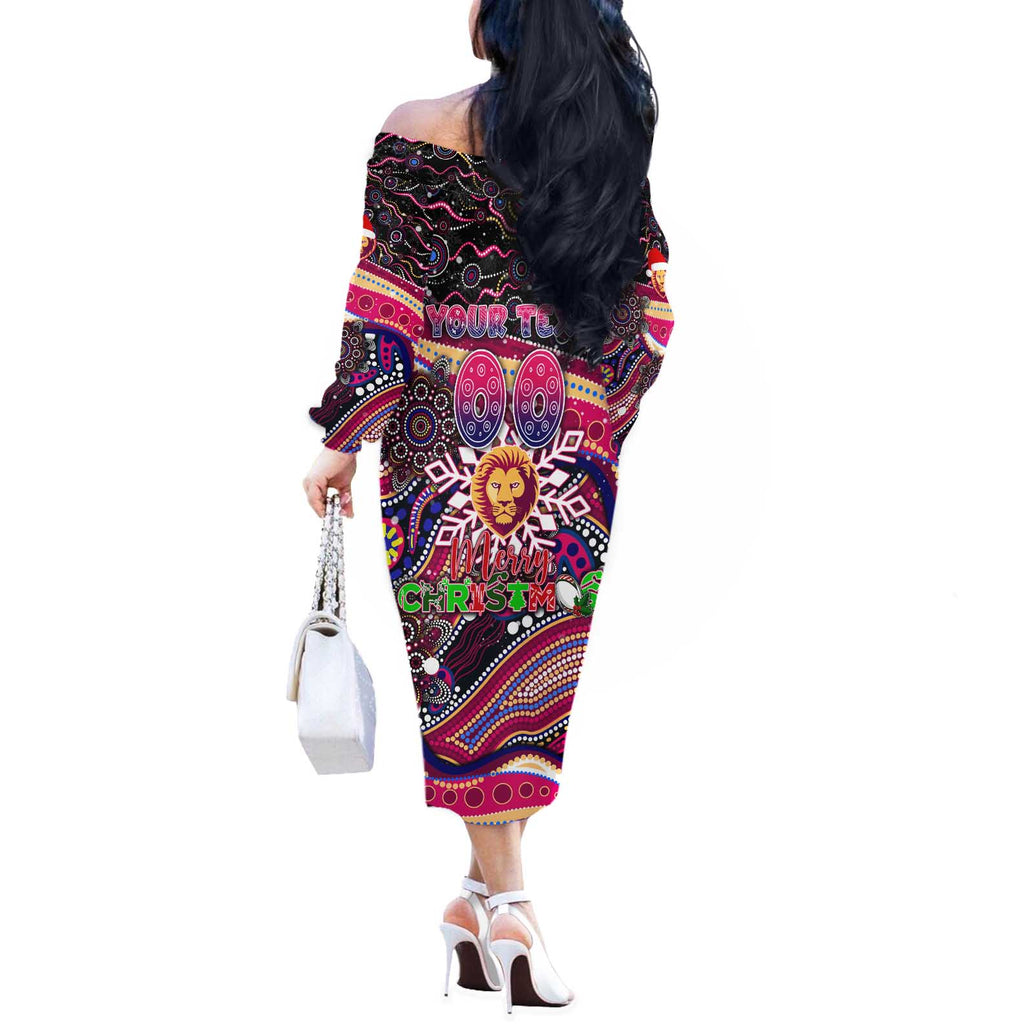 Merry Christmas AFL Brisbane Lions Off The Shoulder Long Sleeve Dress Aboriginal Santa Football Mascot
