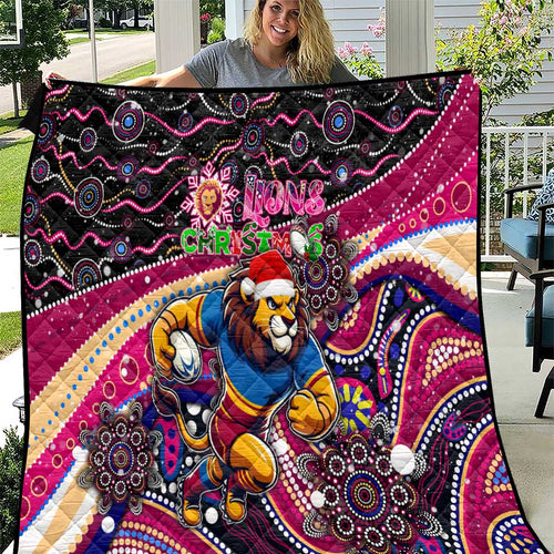 Merry Christmas AFL Brisbane Lions Quilt Aboriginal Santa Football Mascot