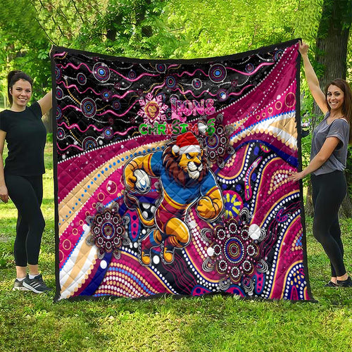 Merry Christmas AFL Brisbane Lions Quilt Aboriginal Santa Football Mascot