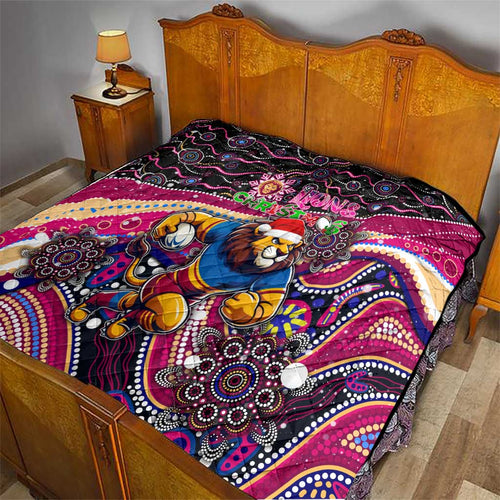 Merry Christmas AFL Brisbane Lions Quilt Aboriginal Santa Football Mascot