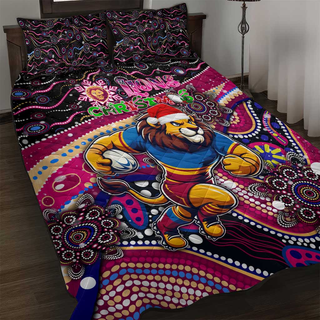 Merry Christmas AFL Brisbane Lions Quilt Bed Set Aboriginal Santa Football Mascot