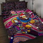 Merry Christmas AFL Brisbane Lions Quilt Bed Set Aboriginal Santa Football Mascot