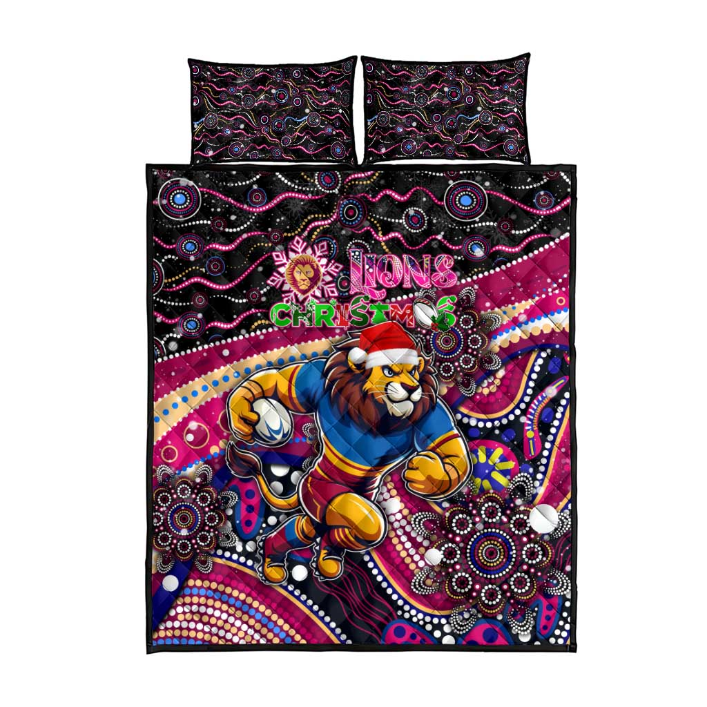 Merry Christmas AFL Brisbane Lions Quilt Bed Set Aboriginal Santa Football Mascot