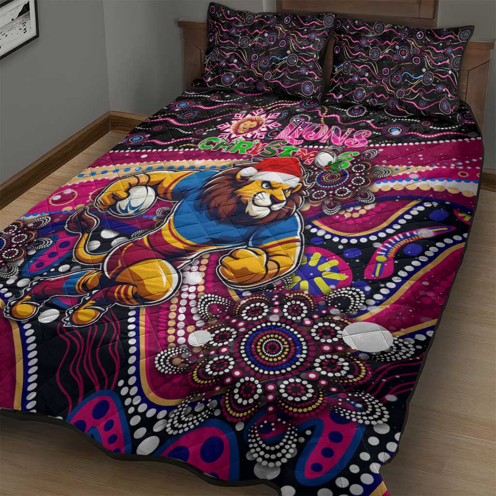 Merry Christmas AFL Brisbane Lions Quilt Bed Set Aboriginal Santa Football Mascot