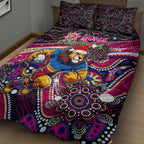 Merry Christmas AFL Brisbane Lions Quilt Bed Set Aboriginal Santa Football Mascot