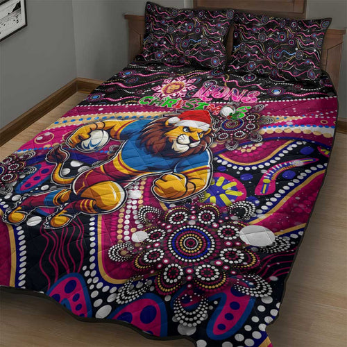 Merry Christmas AFL Brisbane Lions Quilt Bed Set Aboriginal Santa Football Mascot