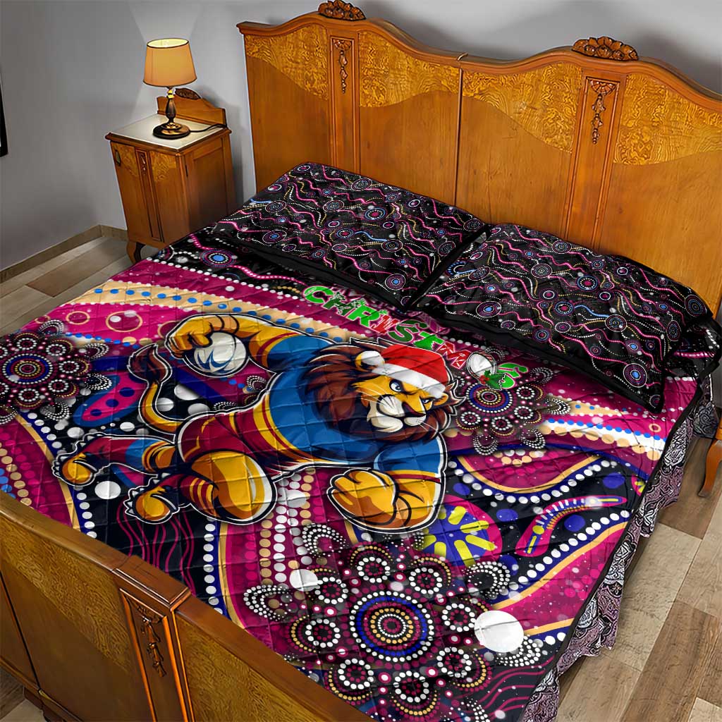 Merry Christmas AFL Brisbane Lions Quilt Bed Set Aboriginal Santa Football Mascot